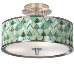 Giclee Glow 14" Wide Misty Morning Green Shade Ceiling Light