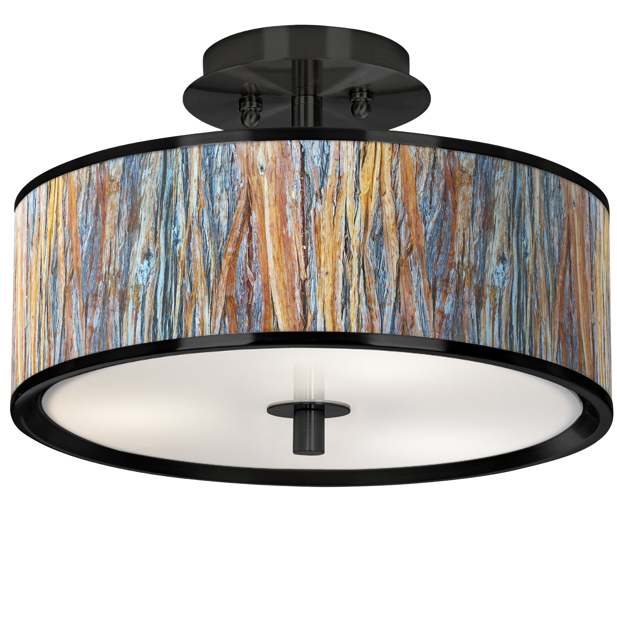 Image Giclee Glow 14" Wide Striking Bark Shade Black Drum Ceiling Light