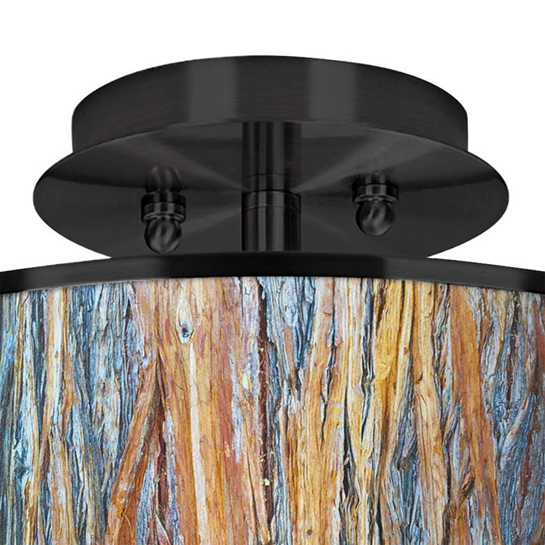Image 2 Giclee Glow 14 inch Wide Striking Bark Shade Black Drum Ceiling Light more views