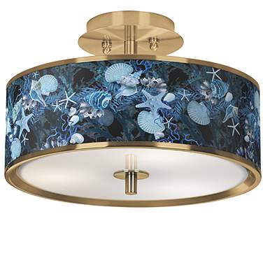 Giclee Glow 14" Wide Gold Frame Blue Seas Shade Ceiling Light