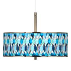 Giclee Glow 16&quot; Wide Blue Mosaic Pattern Shade Pendant Light