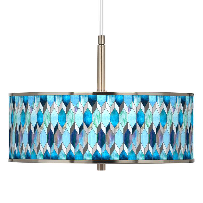Image 1 Giclee Glow 16" Wide Blue Mosaic Pattern Shade Pendant Light