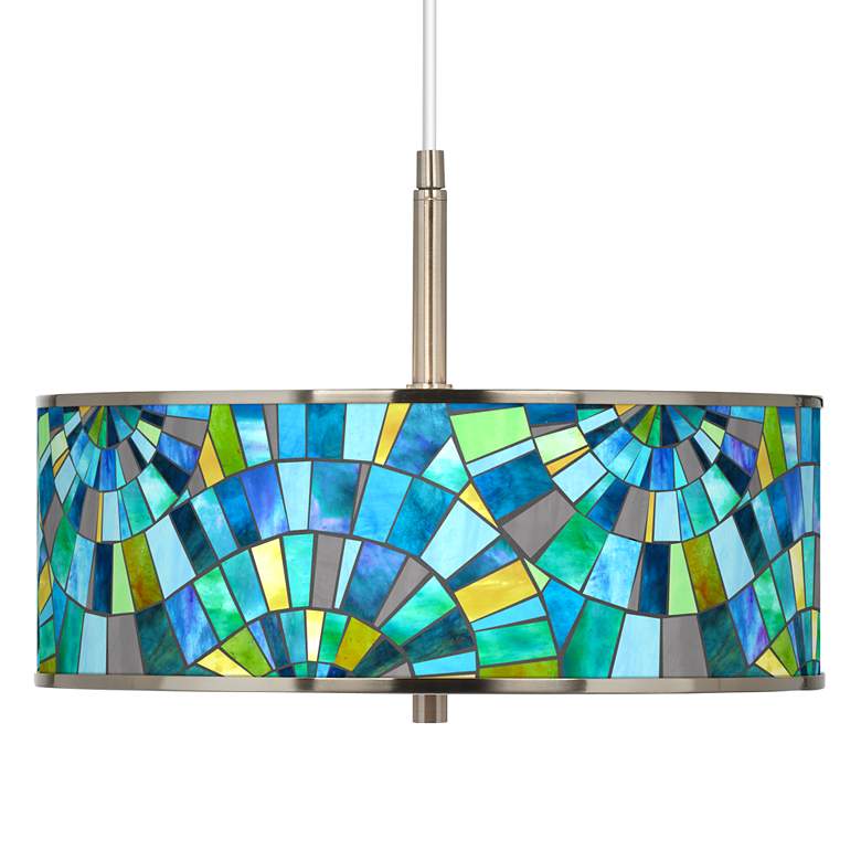Image 1 Giclee Glow 16" Wide Lagos Mosaic Pattern Shade Drum Pendant Light