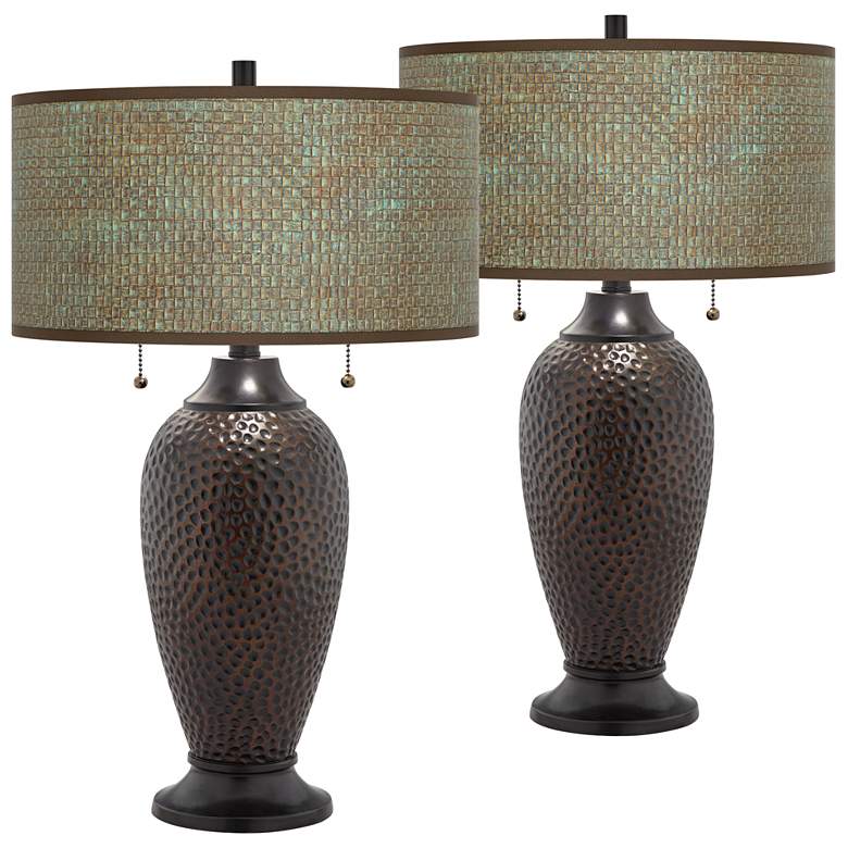 Image 1 Giclee Glow 24 1/2" Interweave Shades Hammered Bronze Lamps Set of 2