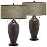 Giclee Glow 24 1/2" Interweave Shades Hammered Bronze Lamps Set of 2