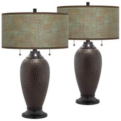 Giclee Glow 24 1/2&quot; Interweave Shades Hammered Bronze Lamps Set of 2