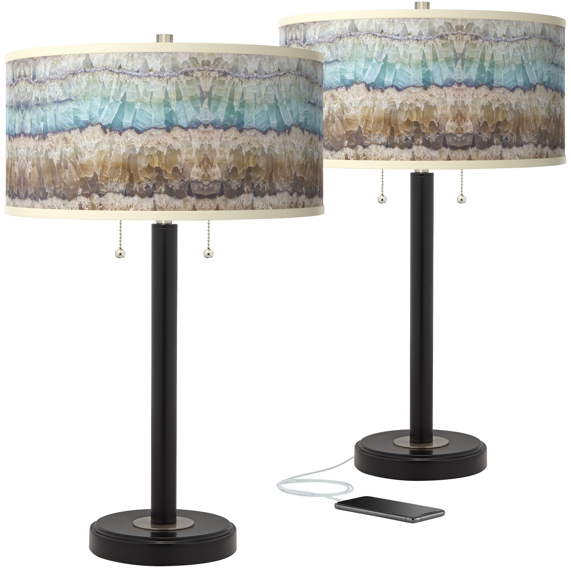 Image Giclee Glow 25" Marble Jewel Black Bronze USB Table Lamps Set of 2