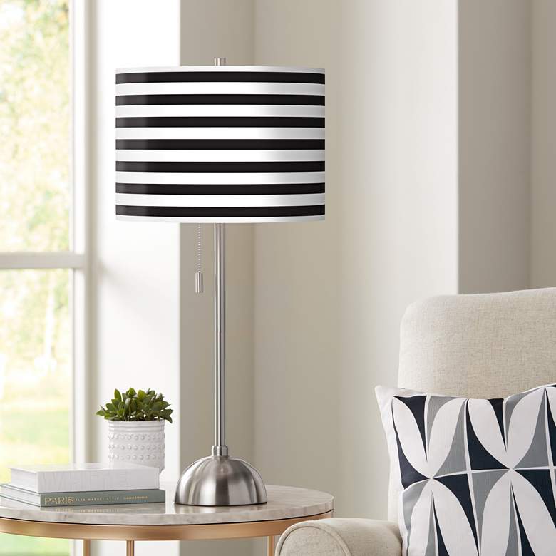 Image 1 Giclee Glow 28" High Black White Horizontal Stripe Brushed Nickel Lamp