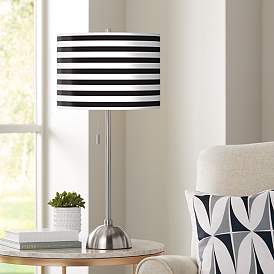 Image1 of Giclee Glow 28" High Black White Horizontal Stripe Brushed Nickel Lamp