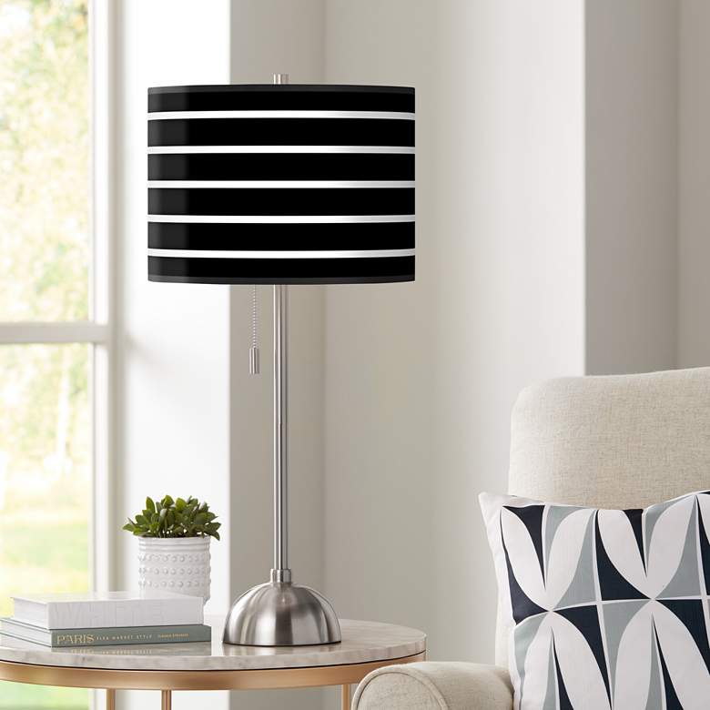 Image 1 Giclee Glow 28 inch High Bold Black Stripe Brushed Nickel Table Lamp