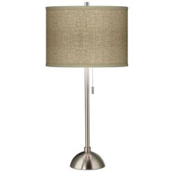 Giclee Glow 28&quot; High Burlap Print Brushed Nickel Table Lamp