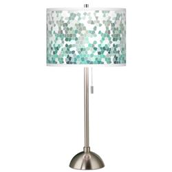 Giclee Glow 28&quot; High Golden Aqua Mosaic Shade Nickel Table Lamp