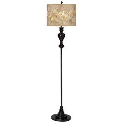 Giclee Glow 58&quot; High Floral Spray Shade Black Bronze Floor Lamp
