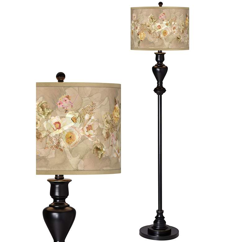Image 1 Giclee Glow 58" High Floral Spray Shade Black Bronze Floor Lamp