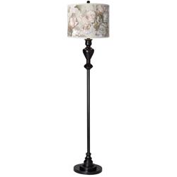 Giclee Glow 58&quot; High Rosy Blossoms Shade Black Bronze Floor Lamp
