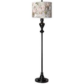 Image2 of Giclee Glow 58" High Rosy Blossoms Shade Black Bronze Floor Lamp