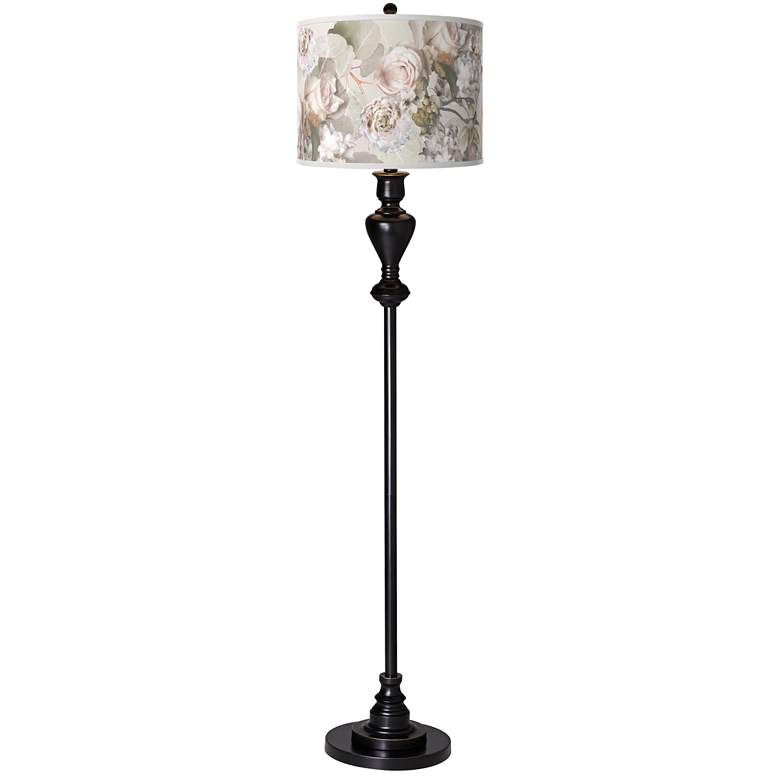 Image 2 Giclee Glow 58 inch High Rosy Blossoms Shade Black Bronze Floor Lamp
