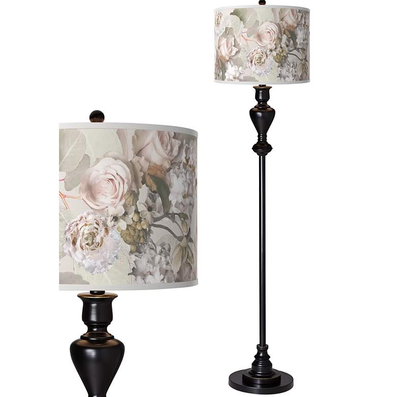 Image 1 Giclee Glow 58" High Rosy Blossoms Shade Black Bronze Floor Lamp