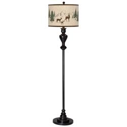 Giclee Glow 58" High Rustic Deer Lodge Shade Black Bronze Floor Lamp
