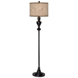 Giclee Glow 58" Rustic Woodwork Shade Black Bronze Floor Lamp