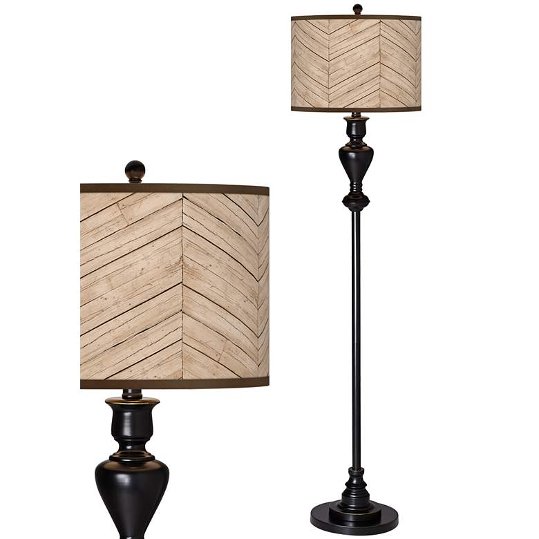Image 1 Giclee Glow 58" Rustic Woodwork Shade Black Bronze Floor Lamp