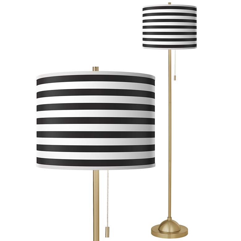 Image 1 Giclee Glow 62 inch Black Horizontal Stripe Shade Gold Stick Floor Lamp