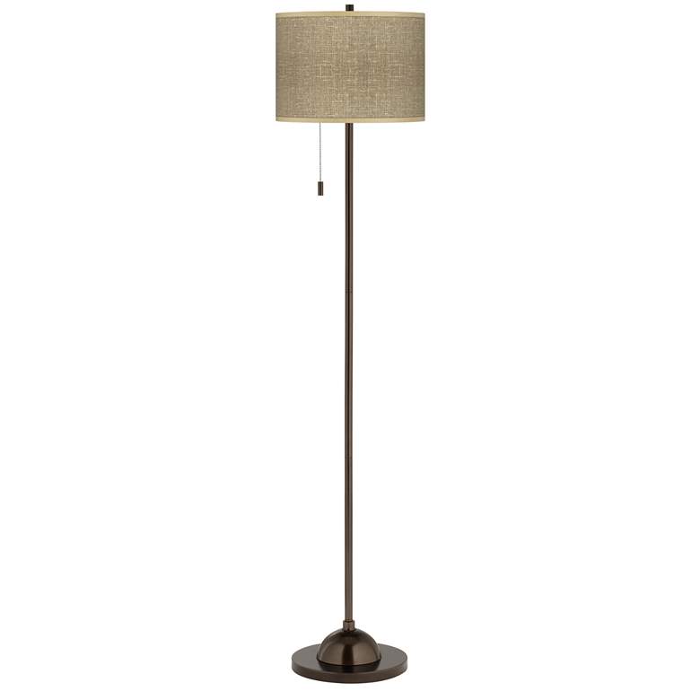 Image 2 Giclee Glow 62 inch Burlap Print Shade Bronze Finish Club Floor Lamp
