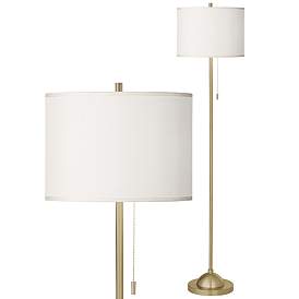 Image1 of Giclee Glow 62" Cream Faux Silk Giclee Warm Gold Stick Floor Lamp