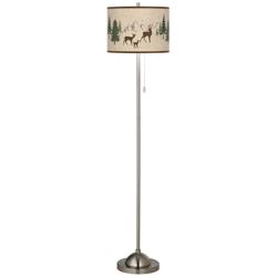 Giclee Glow 62&quot; Deer Lodge Shade Brushed Nickel Pull Chain Floor Lamp