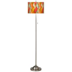 Giclee Glow 62&quot; Flame Mosaic Shade Brushed Nickel Floor Lamp