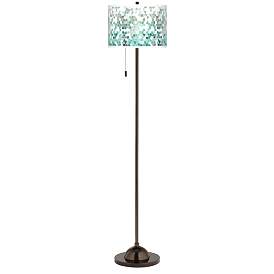 Image2 of Giclee Glow 62" High Aqua Mosaic Shade Bronze Club Floor Lamp