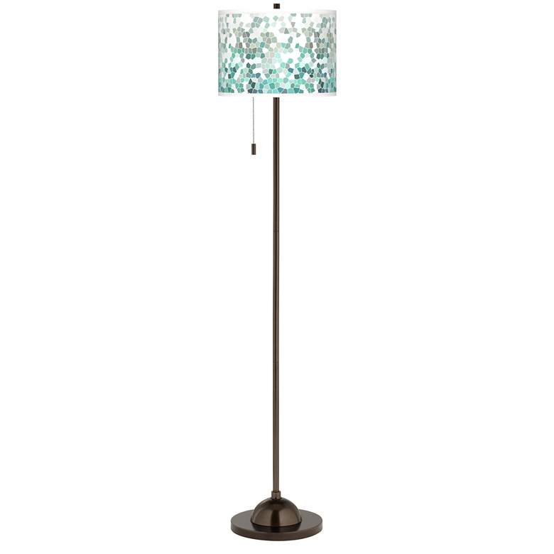 Image 2 Giclee Glow 62 inch High Aqua Mosaic Shade Bronze Club Floor Lamp