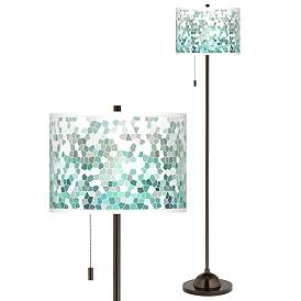 Image1 of Giclee Glow 62" High Aqua Mosaic Shade Bronze Club Floor Lamp