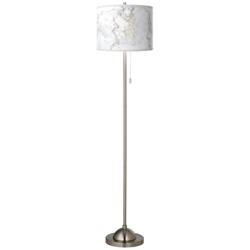 Giclee Glow 62&quot; High Marble Glow Brushed Nickel Pull Chain Floor Lamp