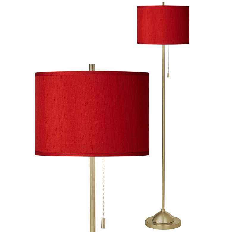 Image 1 Giclee Glow 62" High Red Faux Silk Warm Gold Stick Floor Lamp