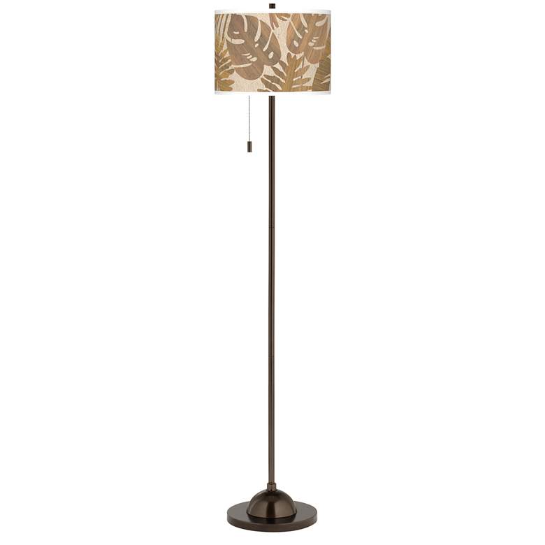 Image 2 Giclee Glow 62" High Tropical Woodwork Shade Bronze Club Floor Lamp