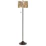 2_Giclee Glow 62" High Tropical Woodwork Shade Bronze Club Floor Lamp