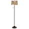 Giclee Glow 62" High Tropical Woodwork Shade Bronze Club Floor Lamp