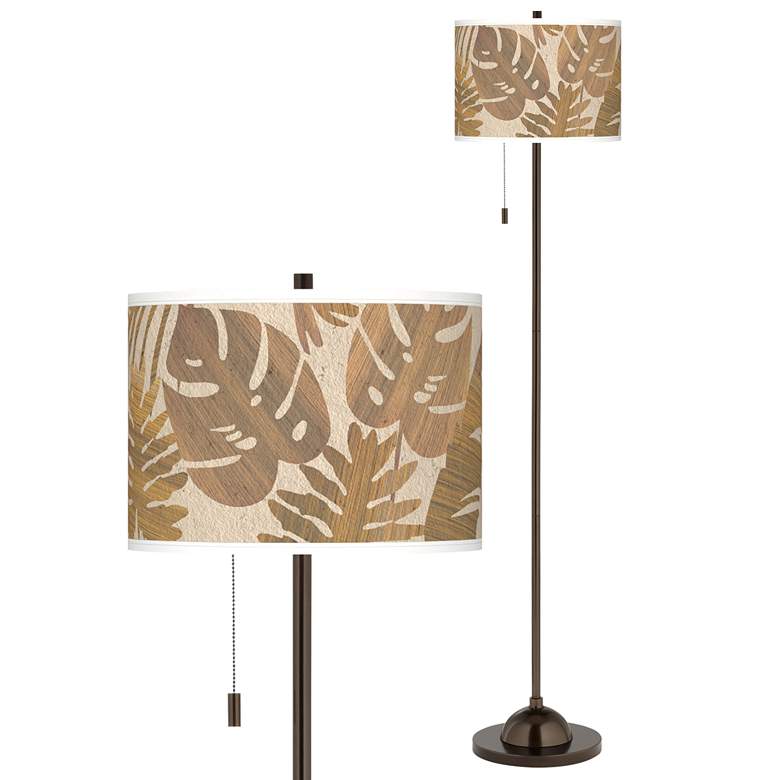 Image 1 Giclee Glow 62" High Tropical Woodwork Shade Bronze Club Floor Lamp