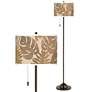 1_Giclee Glow 62" High Tropical Woodwork Shade Bronze Club Floor Lamp