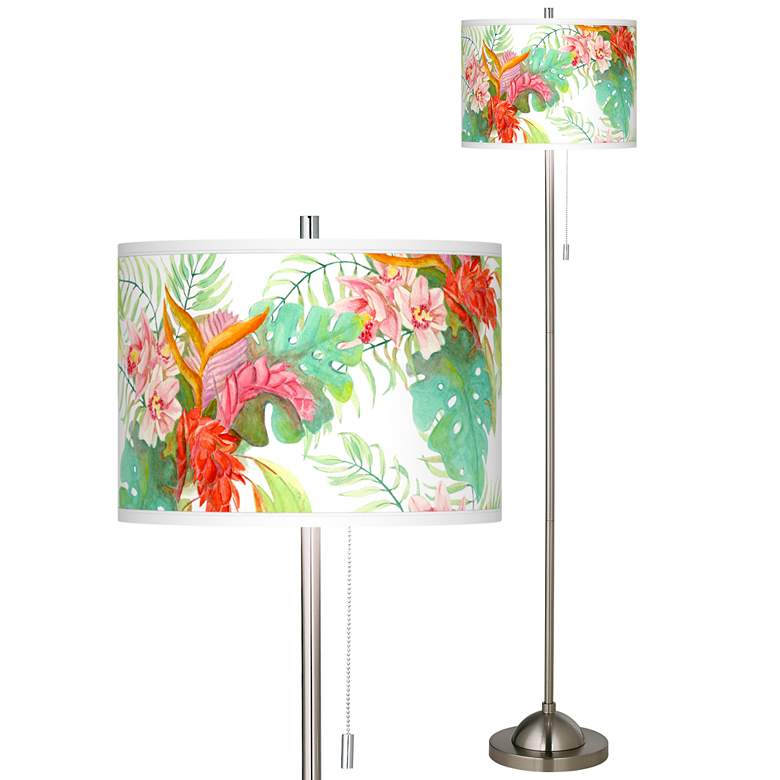 Image 2 Giclee Glow 62 inch Island Floral Shade Brushed Nickel Floor Lamp