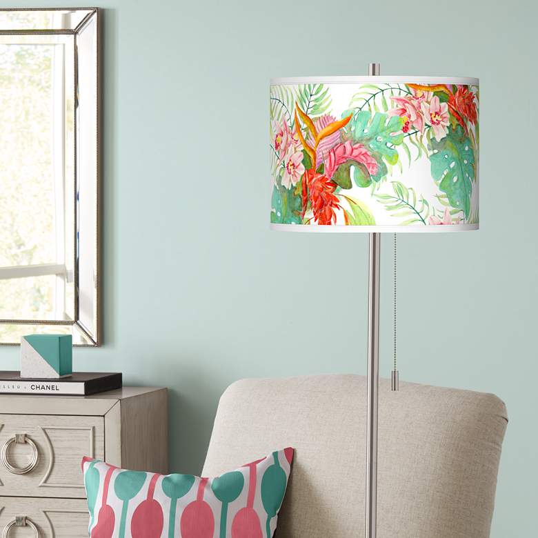 Image 1 Giclee Glow 62" Island Floral Shade Brushed Nickel Floor Lamp