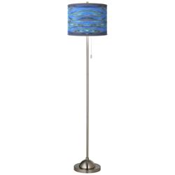 Giclee Glow 62&quot; Oceanside Blue Shade Nickel Pull Chain Floor Lamp