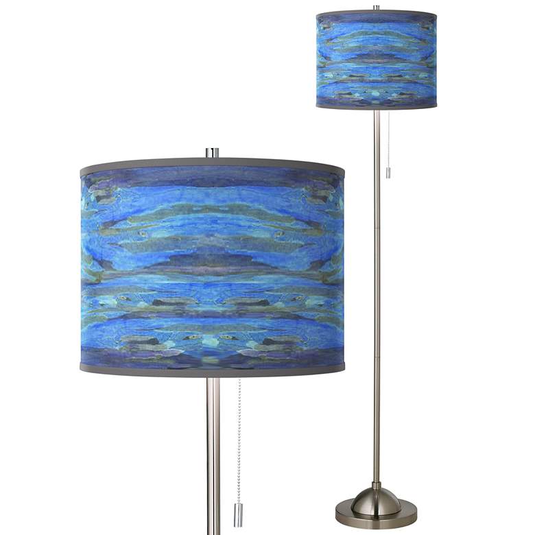 Image 1 Giclee Glow 62" Oceanside Blue Shade Nickel Pull Chain Floor Lamp