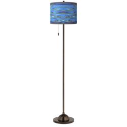 Giclee Glow 62&quot; Oceanside Blue Shade with Bronze Club Floor Lamp
