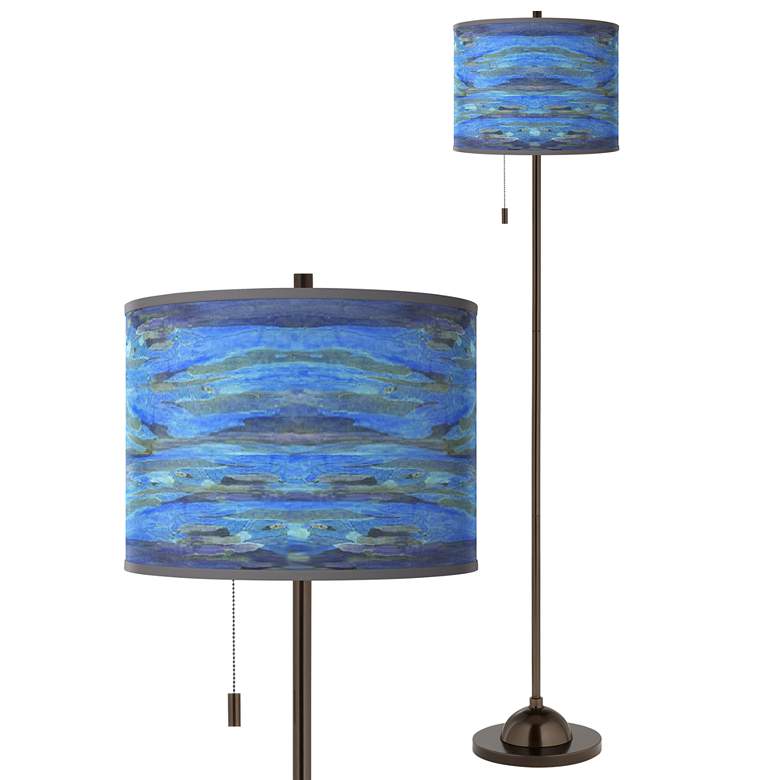 Image 1 Giclee Glow 62" Oceanside Blue Shade with Bronze Club Floor Lamp