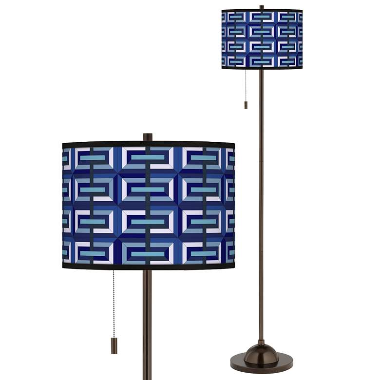 Image 1 Giclee Glow 62" Parquet Blue Shade Bronze Club Floor Lamp