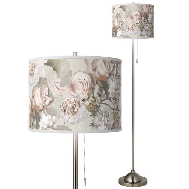 Image 1 Giclee Glow 62" Rosy Blossoms Shade Nickel Pull Chain Floor Lamp