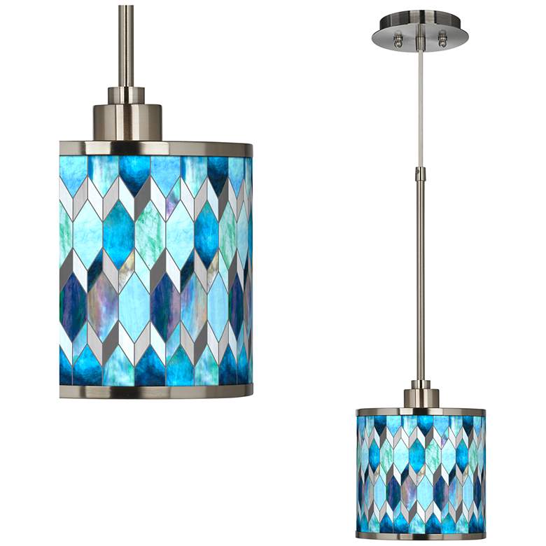 Image 1 Giclee Glow 7" Wide Blue Tiffany-Style Giclee Glow Mini Pendant Light