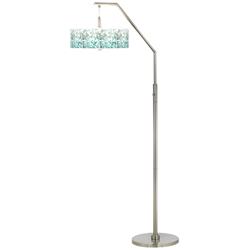 Giclee Glow 71 1/2" Aqua Mosaic Shade Arc Arm Floor Lamp